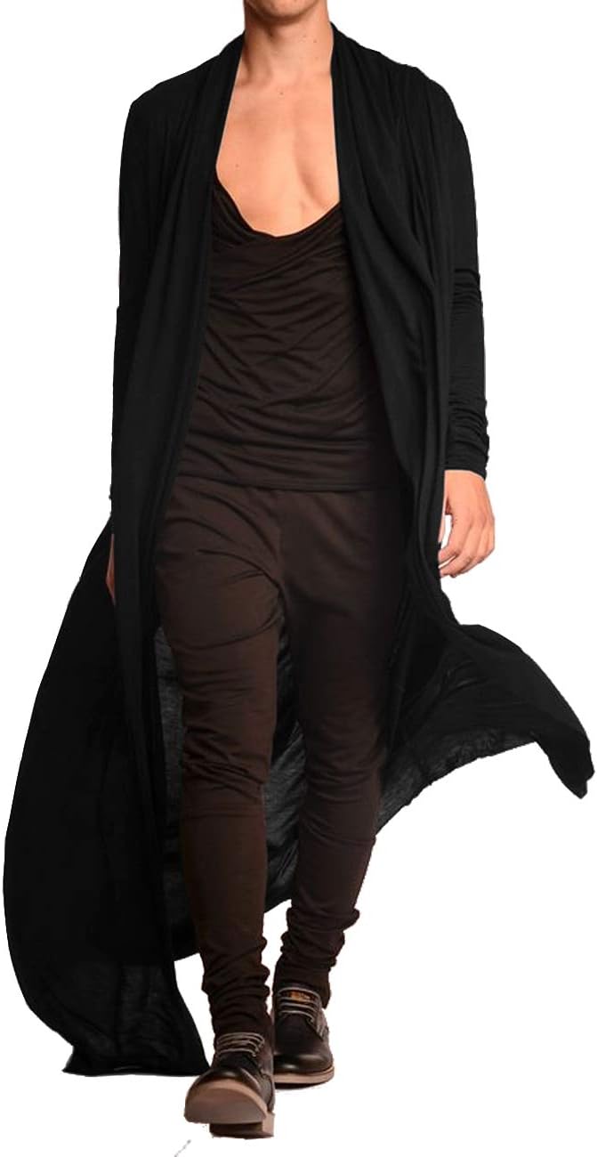 Men's Lightweight Shawl Collar Cape Cardigan - Open Front Long Drape Overcoat for Layering Over Basics - Small
