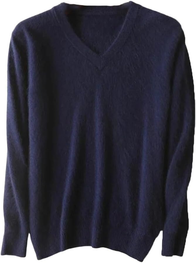 Men's Mink Cashmere V Neck Sweater in Navy Blue