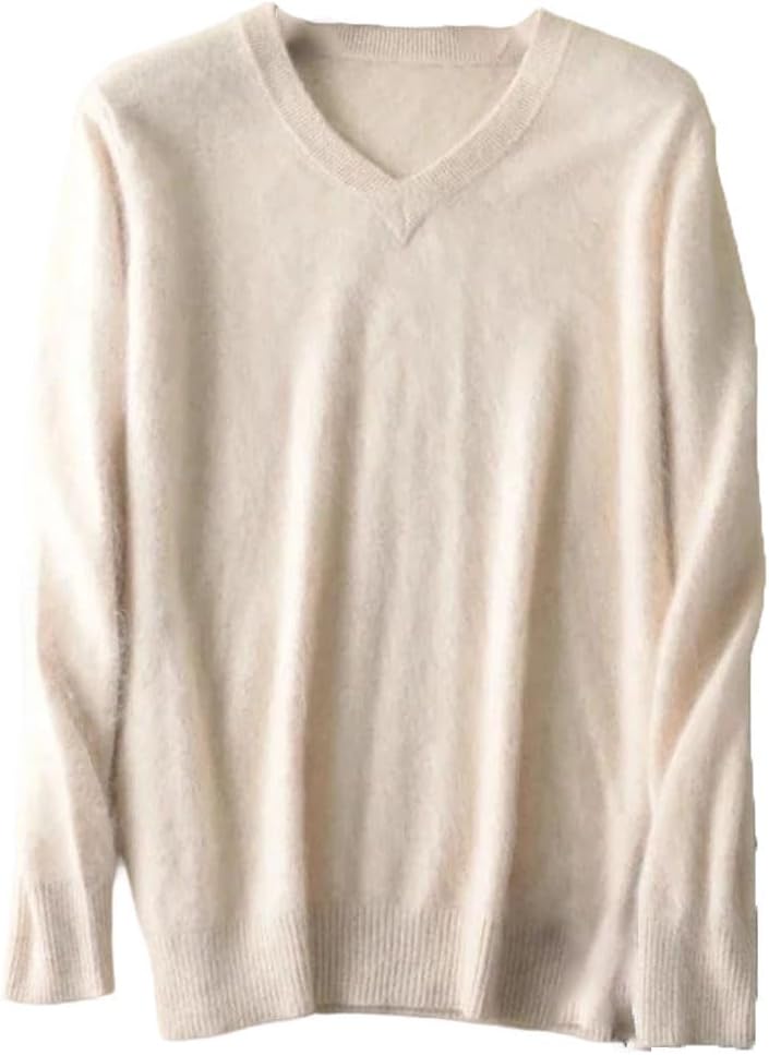 Men's Mink Cashmere V Neck Sweater in Beige
