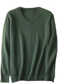 Men's Mink Cashmere V Neck Sweater - Solid Color Knit Pullover in Larger Sizes for Warm Winter Layering - Small