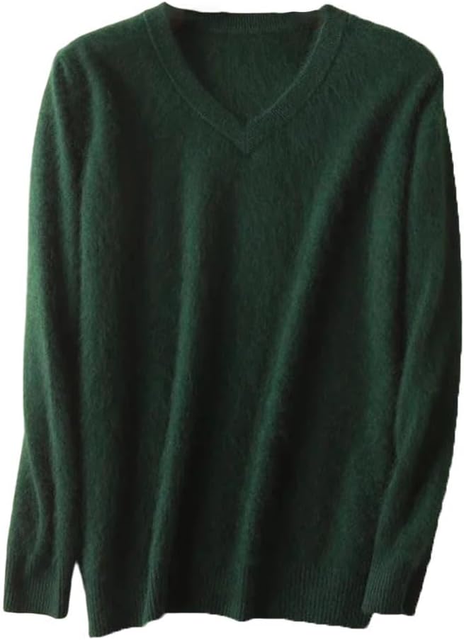 Men's Mink Cashmere V Neck Sweater - Solid Color Knit Pullover in Larger Sizes for Warm Winter Layering - Small