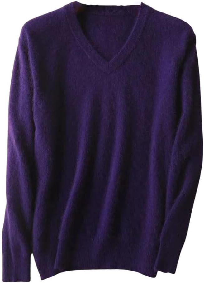 Men's Mink Cashmere V Neck Sweater in Purple