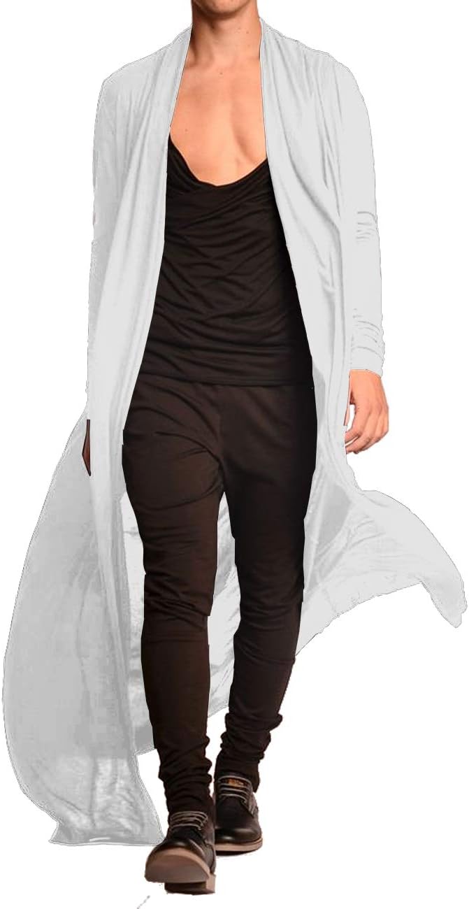 Men's Lightweight Shawl Collar Cape Cardigan - Open Front Long Drape Overcoat for Layering Over Basics - Small