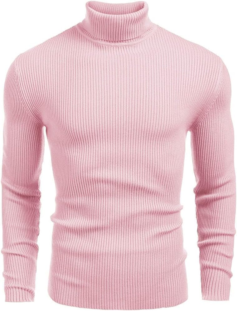 Men's Ribbed Knit Turtleneck Sweater - Slim Fit and Stretchy Pullover for Fall Workdays and Weekend Errands - Small (12)
