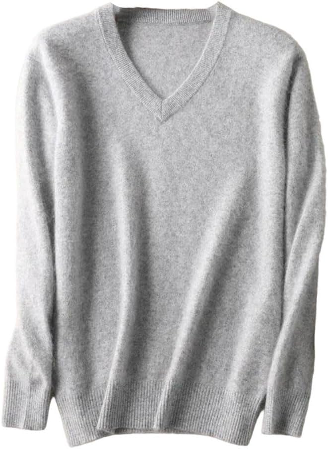 Men's Mink Cashmere V Neck Sweater in Light Gray