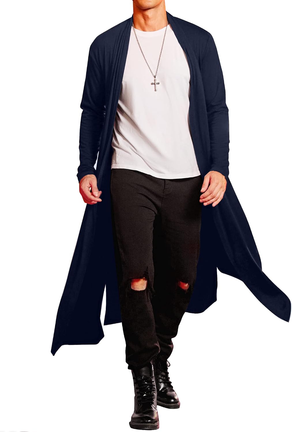 Men's Lightweight Shawl Collar Cape Cardigan - Open Front Long Drape Overcoat for Layering Over Basics - Small