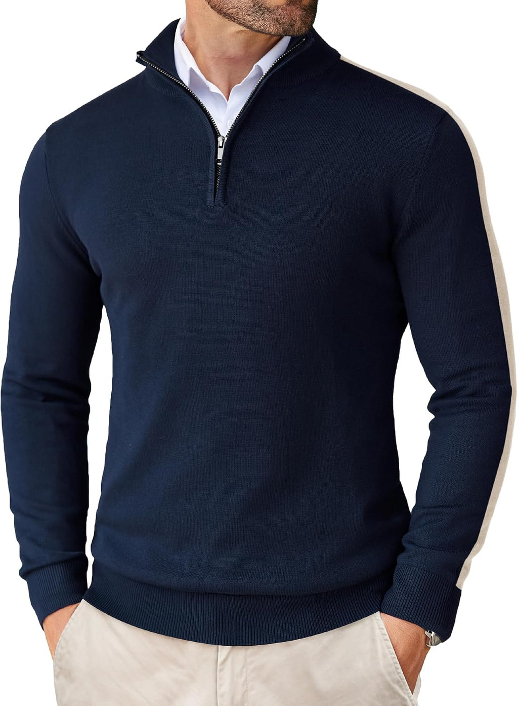 Men's Lightweight Knit Quarter Zip Pullover - Slim Fit Mock Neck with Metal Zipper Pull for Fall Office Days - XX-Large