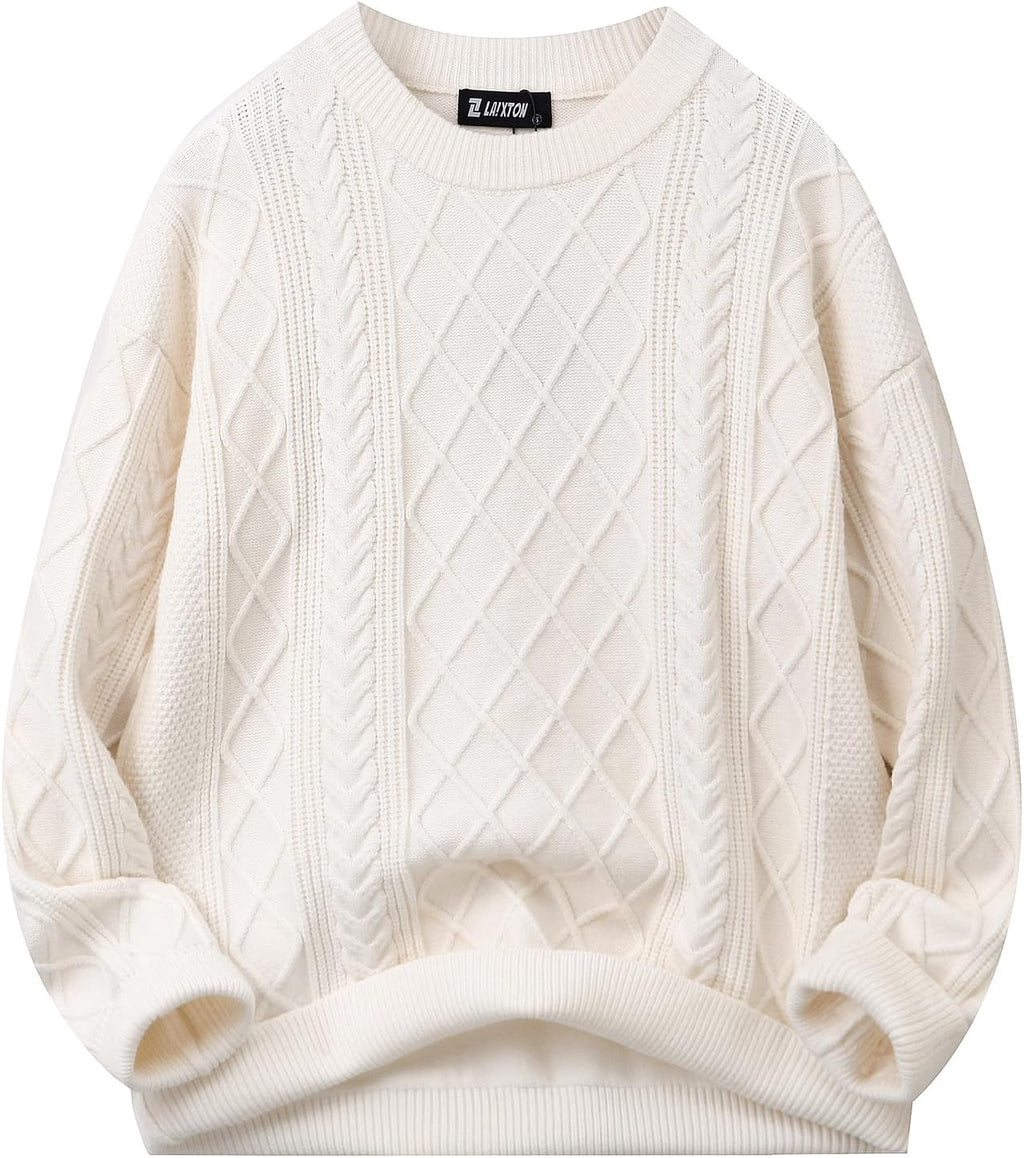 Oversized Cable Knit Sweater - Unisex Long Sleeve Jumper in a Relaxed Cut for Streetwear Through Winter - Jacquard Beige
