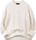 Oversized Cable Knit Sweater - Unisex Long Sleeve Jumper in a Relaxed Cut for Streetwear Through Winter - Jacquard Beige