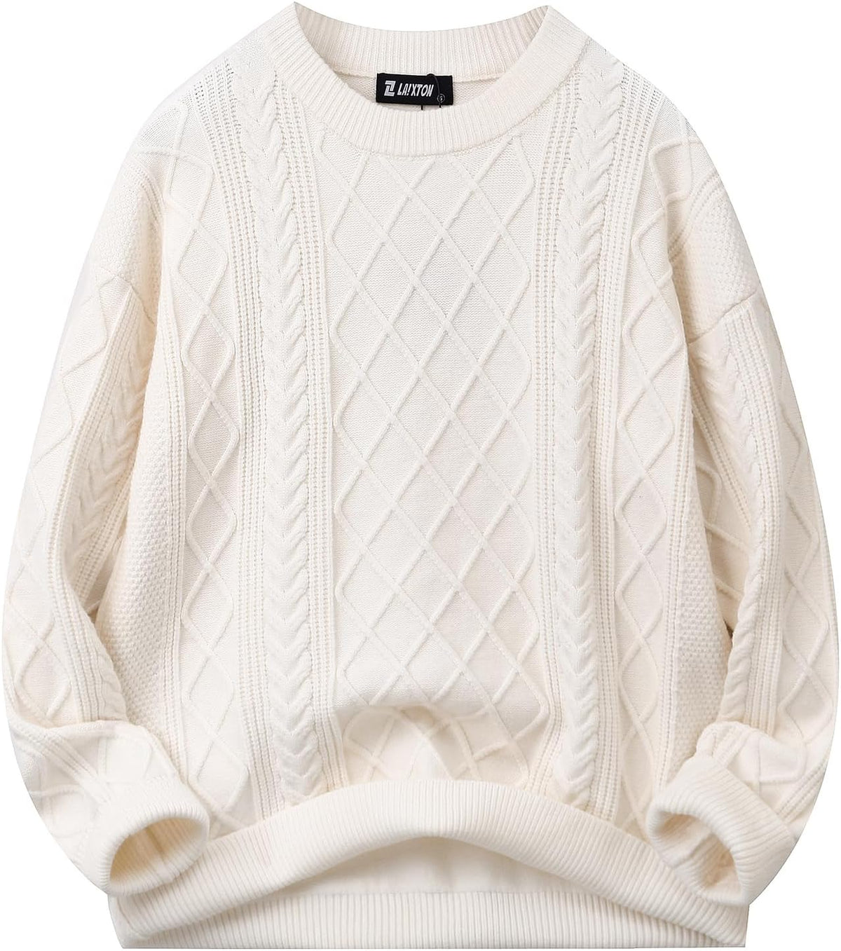 Oversized Cable Knit Sweater - Unisex Long Sleeve Jumper in a Relaxed Cut for Streetwear Through Winter - Jacquard Beige