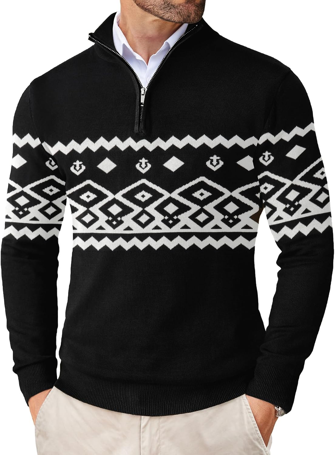 Men's Lightweight Knit Quarter Zip Pullover - Slim Fit Mock Neck with Metal Zipper Pull for Fall Office Days - Small (12