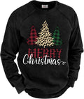 Men's Fleece Lined Christmas Sweatshirt - Raglan Sleeve Vintage Graphic Pullover in Sizes S to 3XL - Black - Christmas T