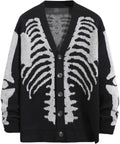 Skeleton Pattern Chunky Knit Cardigan - Long Sleeve Open Front Sweater for Halloween Nights and Winter Streetwear - Smal