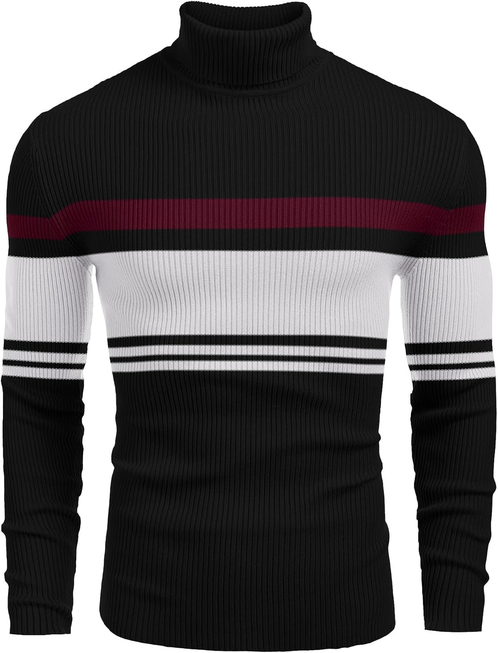 Men's Ribbed Knit Turtleneck Sweater - Slim Fit and Stretchy Pullover for Fall Workdays and Weekend Errands - Small