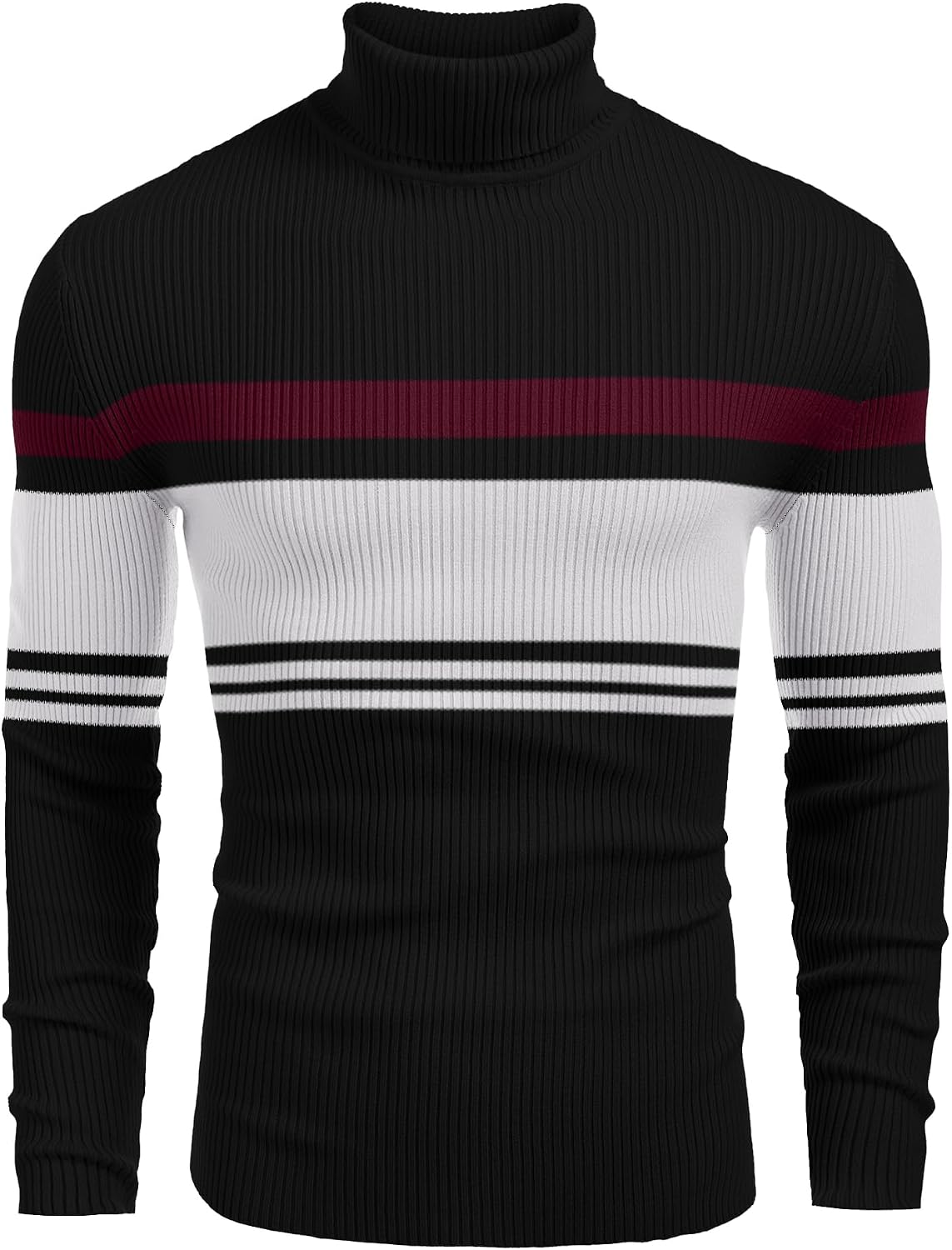 Men's Ribbed Knit Turtleneck Sweater - Slim Fit and Stretchy Pullover for Fall Workdays and Weekend Errands - Small