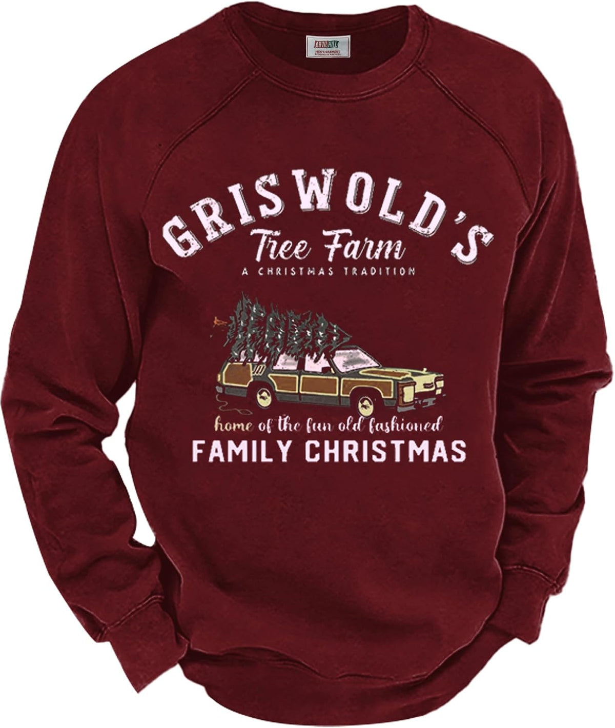 Men's Fleece Lined Christmas Sweatshirt - Raglan Sleeve Vintage Graphic Pullover in Sizes S to 3XL - Black - Christmas T