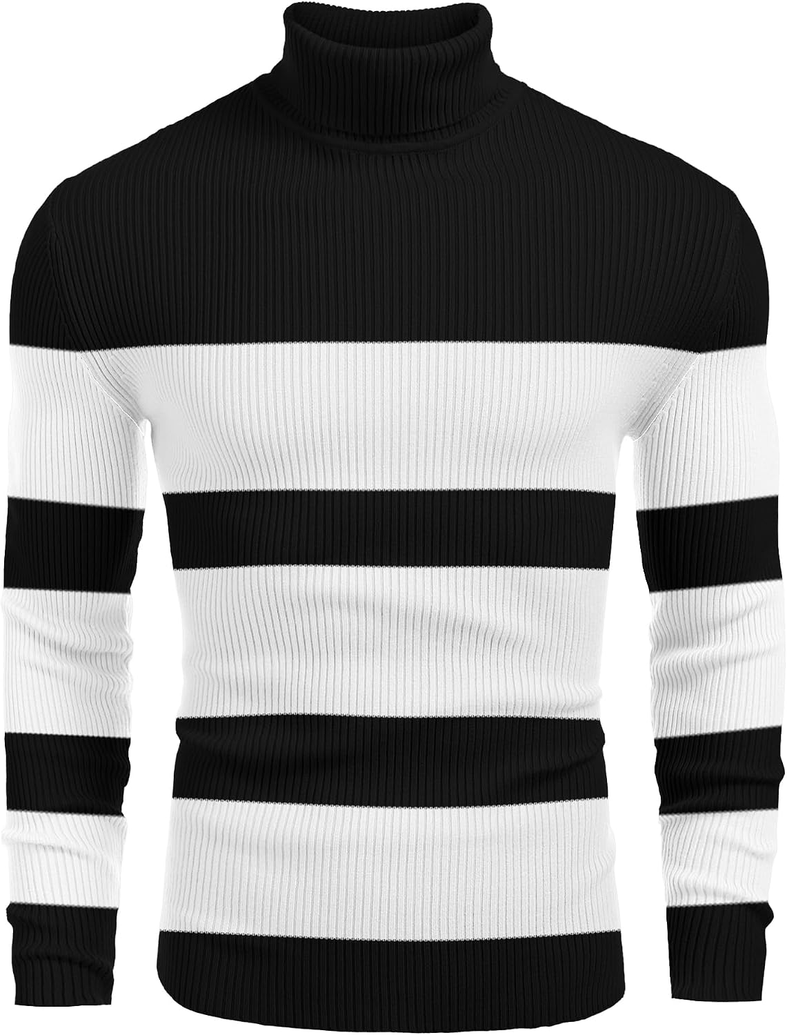 Men's Ribbed Knit Turtleneck Sweater - Slim Fit and Stretchy Pullover for Fall Workdays and Weekend Errands - Large
