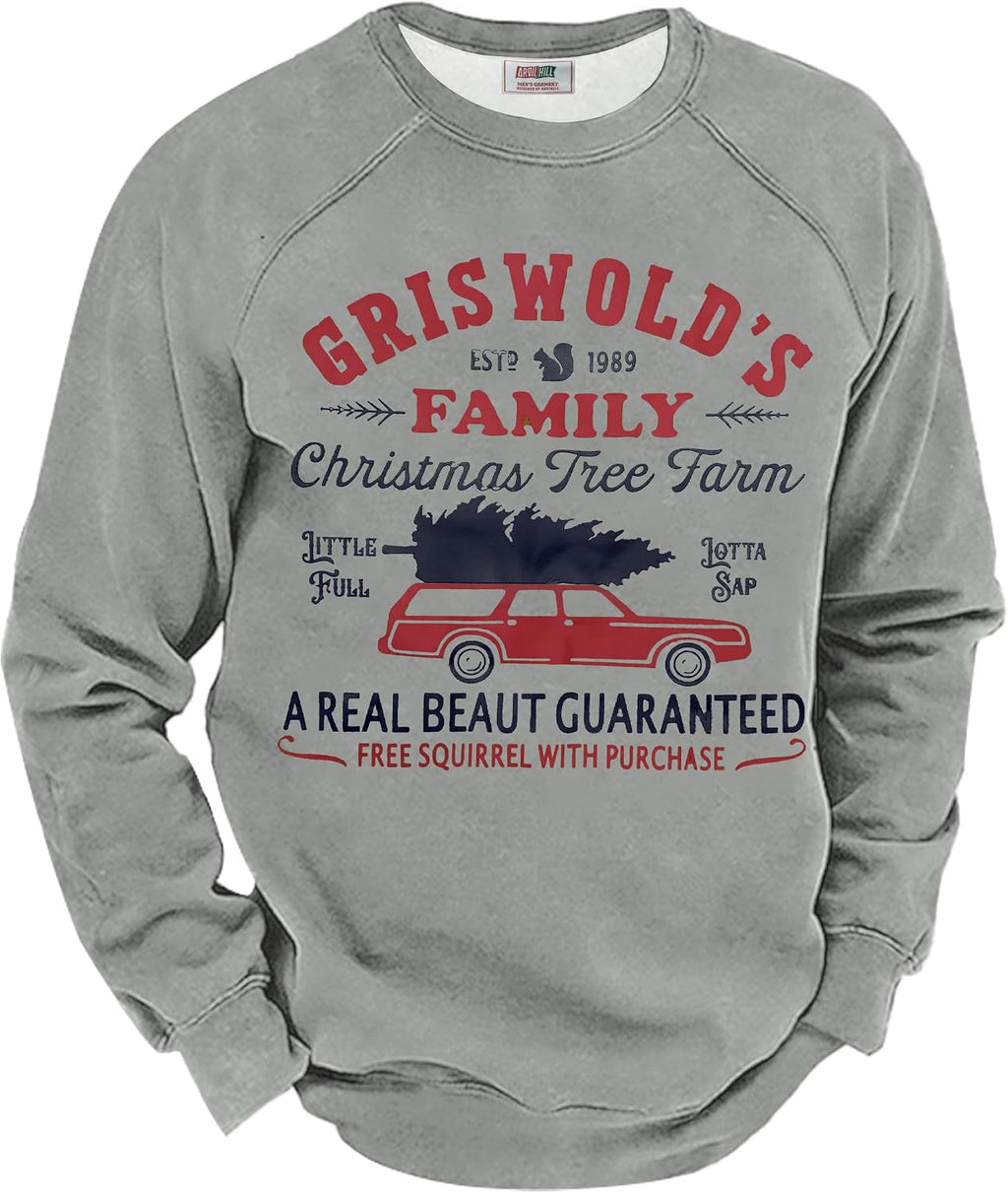 Men's Fleece Lined Christmas Sweatshirt - Raglan Sleeve Vintage Graphic Pullover in Sizes S to 3XL - Black - Christmas T