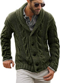 Men's Chunky Cable Knit Shawl Collar Cardigan - Loose Fit Button Down Sweater for Winter Fireside Evenings - Medium
