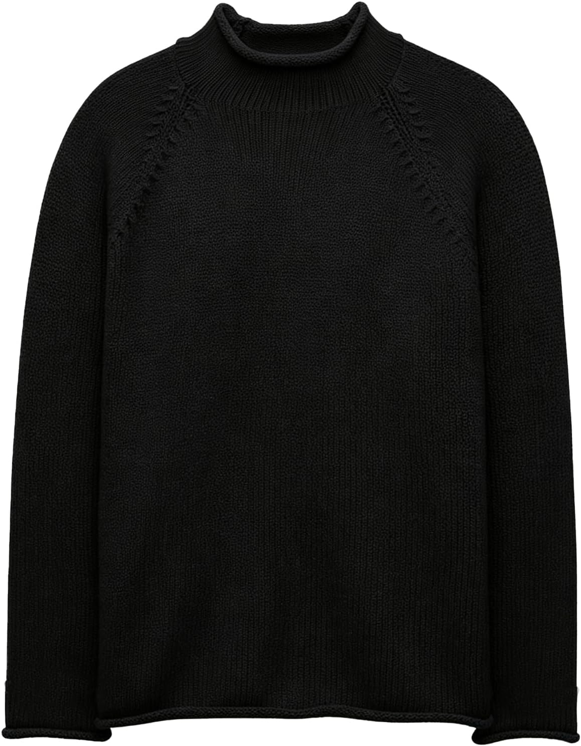 Men's Chunky Cotton Roll Neck Sweater - Raglan Sleeve Fisherman Knit Pullover for Cold Coastal Weekends - Medium