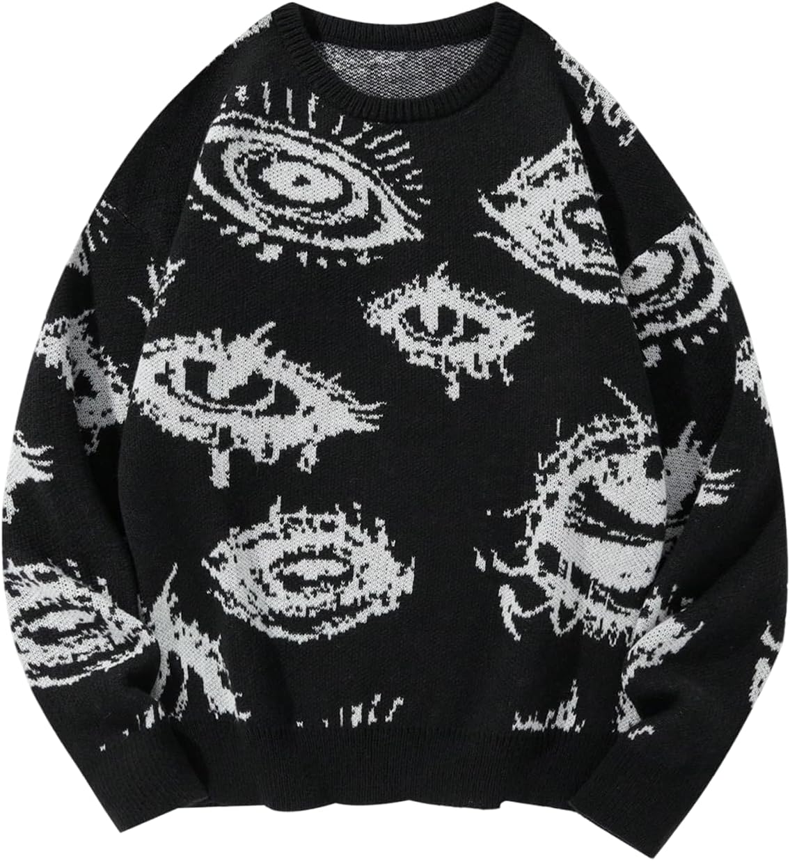 Men's Gothic Graphic Knit Sweater - Oversized Grunge Pullover for Halloween Nights and Winter Streetwear - Small