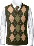 Men's Argyle V Neck Sweater Vest - Lightweight Sleeveless Knit with Slim Fit for Layering Over Dress Shirts - Medium