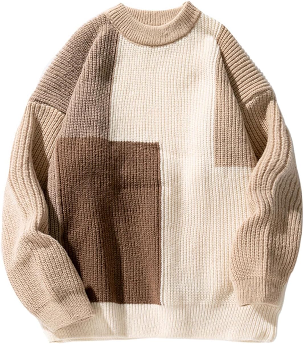 Oversized Cable Knit Sweater in Patchwork Beige