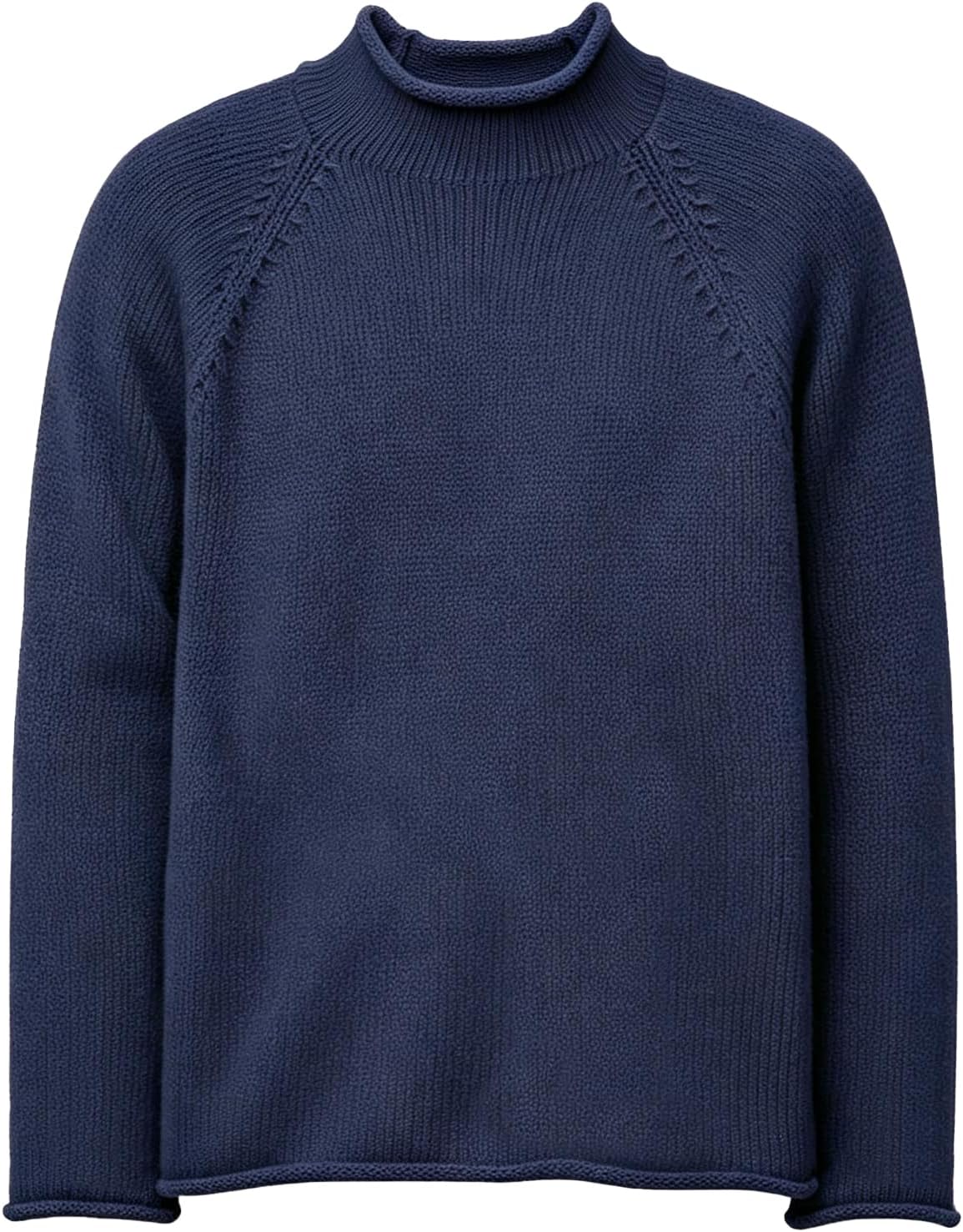 Men's Chunky Cotton Roll Neck Sweater - Raglan Sleeve Fisherman Knit Pullover for Cold Coastal Weekends - Medium