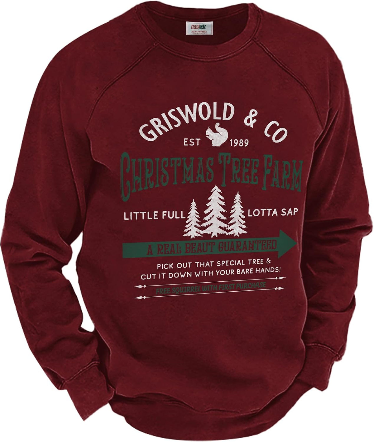 Men's Fleece Lined Christmas Sweatshirt - Raglan Sleeve Vintage Graphic Pullover in Sizes S to 3XL - Brownish - Christma