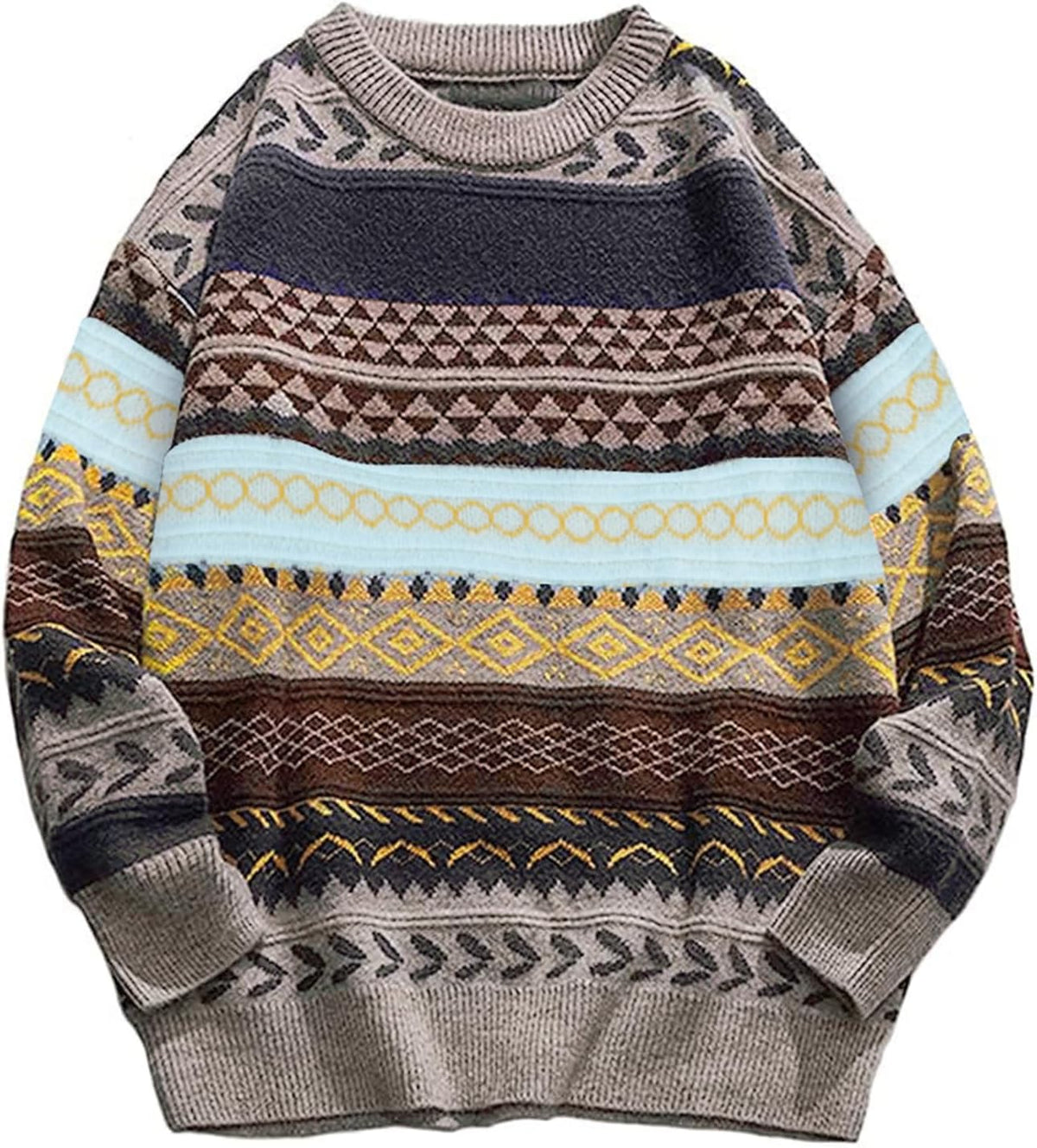 Men's Oversized Striped Knit Sweater in Grey