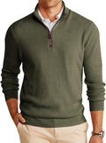 Men's Chunky Ribbed Knit Quarter Zip Sweater - Relaxed Fit Mock Neck for Winter Golf Rounds and Work Days - Small