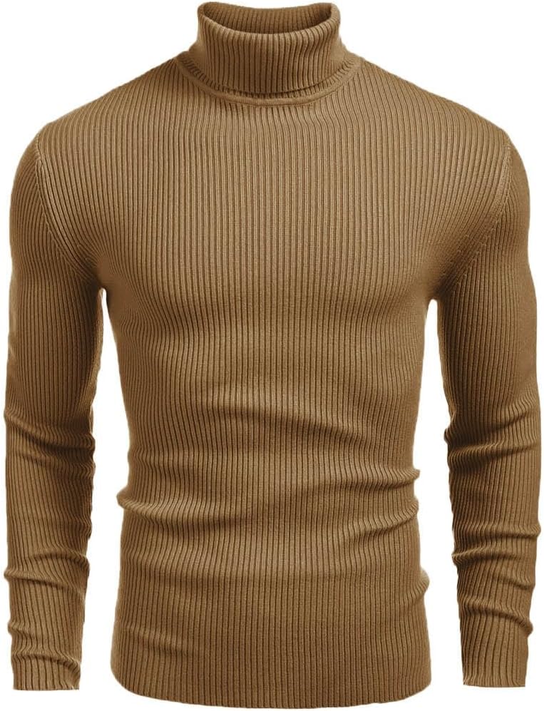 Men's Ribbed Knit Turtleneck Sweater - Slim Fit and Stretchy Pullover for Fall Workdays and Weekend Errands - Medium