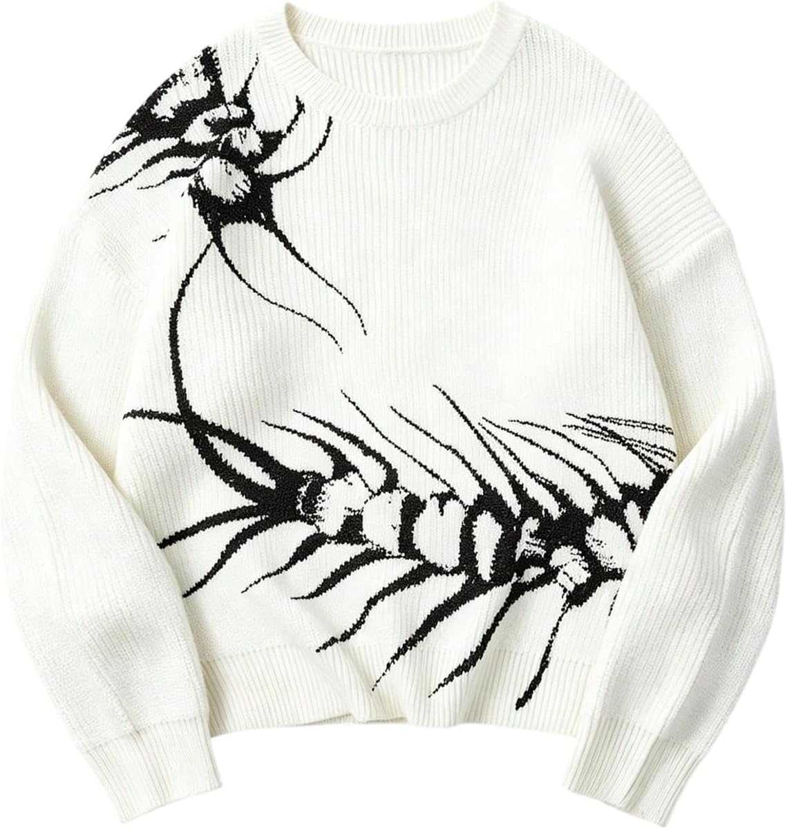 Men's Gothic Graphic Knit Sweater - Oversized Grunge Pullover for Halloween Nights and Winter Streetwear - Small