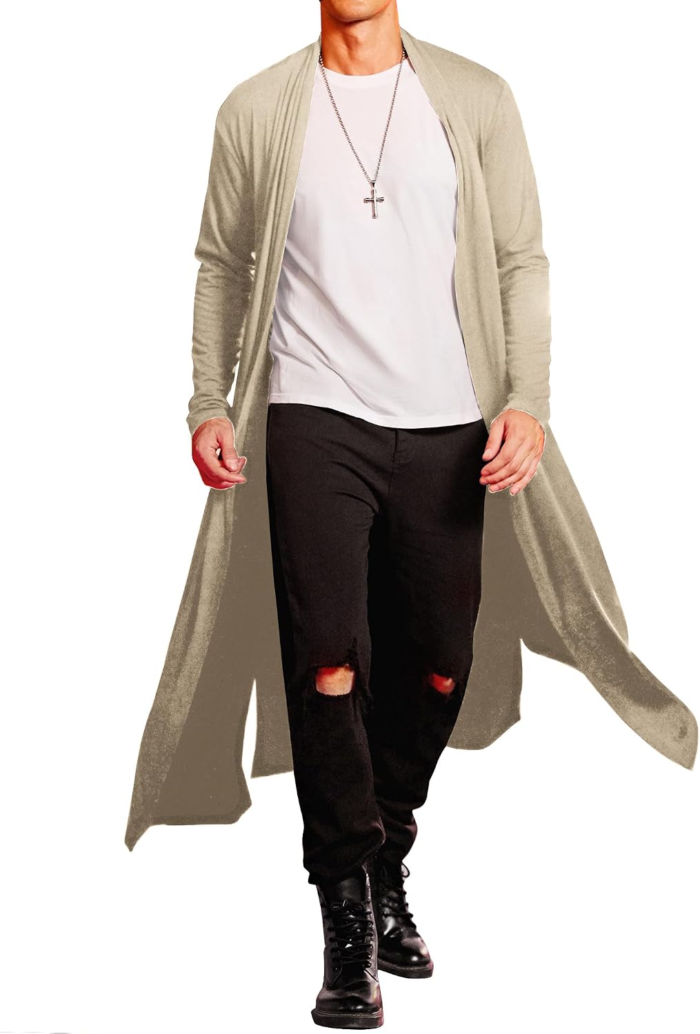 Men's Lightweight Shawl Collar Cape Cardigan - Open Front Long Drape Overcoat for Layering Over Basics - Small