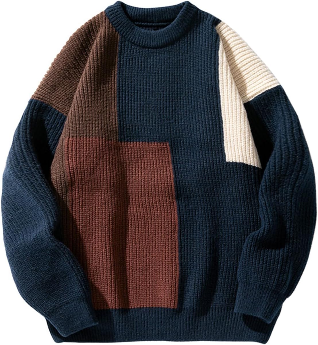 Oversized Cable Knit Sweater in Patchwork Blue