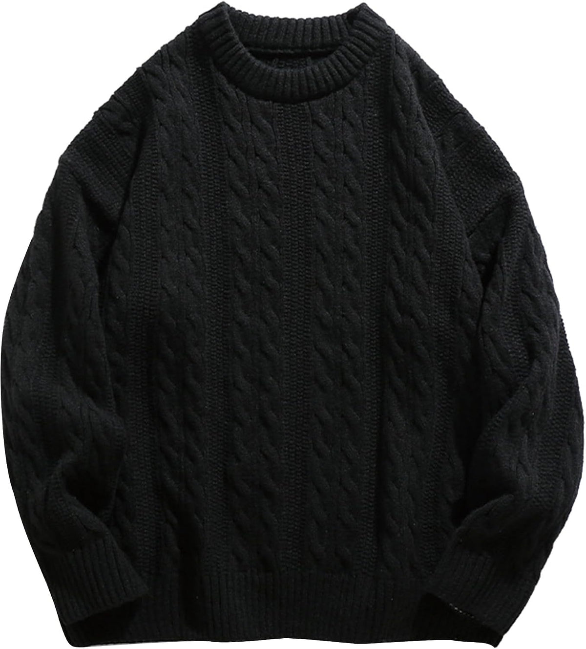 Oversized Cable Knit Sweater in Woven Knit Black