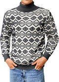 Men's Nordic Chunky Knit Turtleneck Sweater - Argyle Cable Pattern Vintage Pullover for Cold Winter Weekends - Black (2)