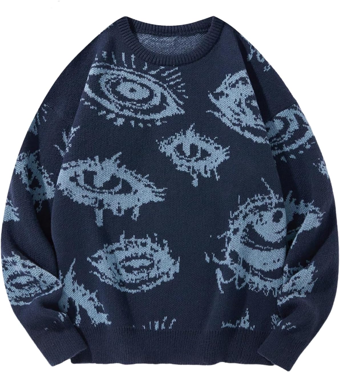 Men's Gothic Graphic Knit Sweater - Oversized Grunge Pullover for Halloween Nights and Winter Streetwear - Medium