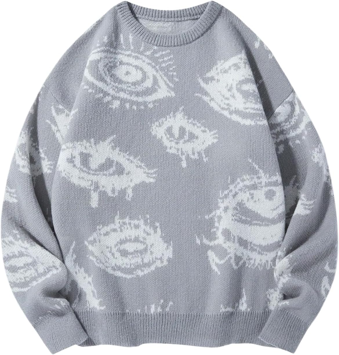 Men's Gothic Graphic Knit Sweater - Oversized Grunge Pullover for Halloween Nights and Winter Streetwear - Small