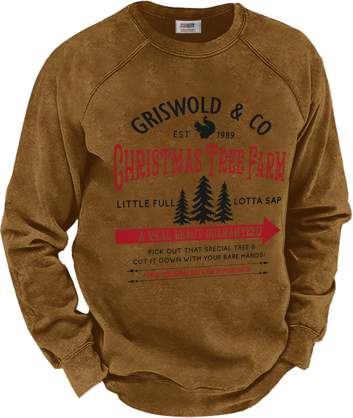 Men's Fleece Lined Christmas Sweatshirt - Raglan Sleeve Vintage Graphic Pullover in Sizes S to 3XL - Black - Christmas T