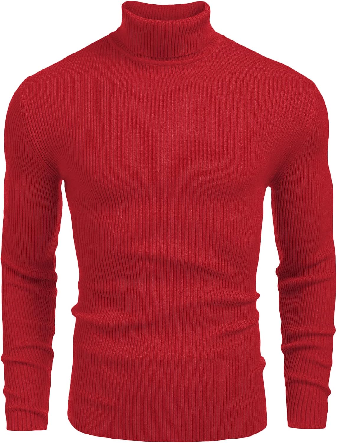 Men's Ribbed Knit Turtleneck Sweater in Red