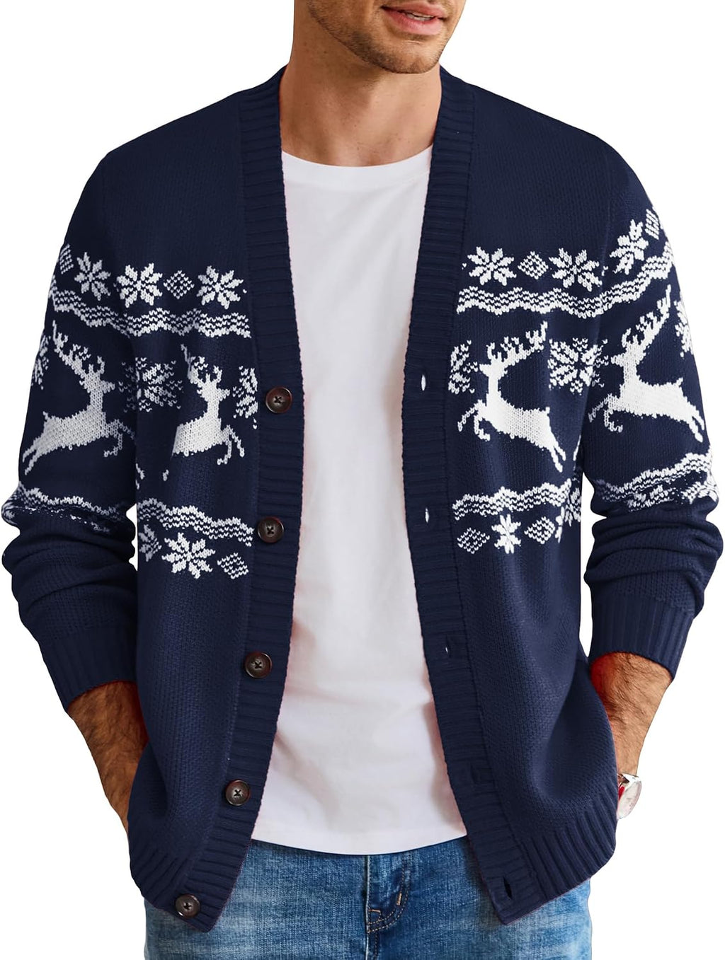 Men's Festive Knit Christmas Cardigan - Relaxed Fit Holiday Sweater for Christmas Parties and Gatherings - Small
