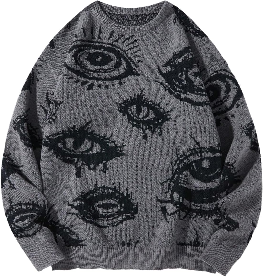Men's Gothic Graphic Knit Sweater - Oversized Grunge Pullover for Halloween Nights and Winter Streetwear - Small