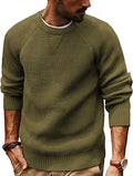Men's Waffle Knit Crewneck Pullover - Loose Fit Raglan Sleeve Stretch Sweater for Daily and Holiday Wear - Medium