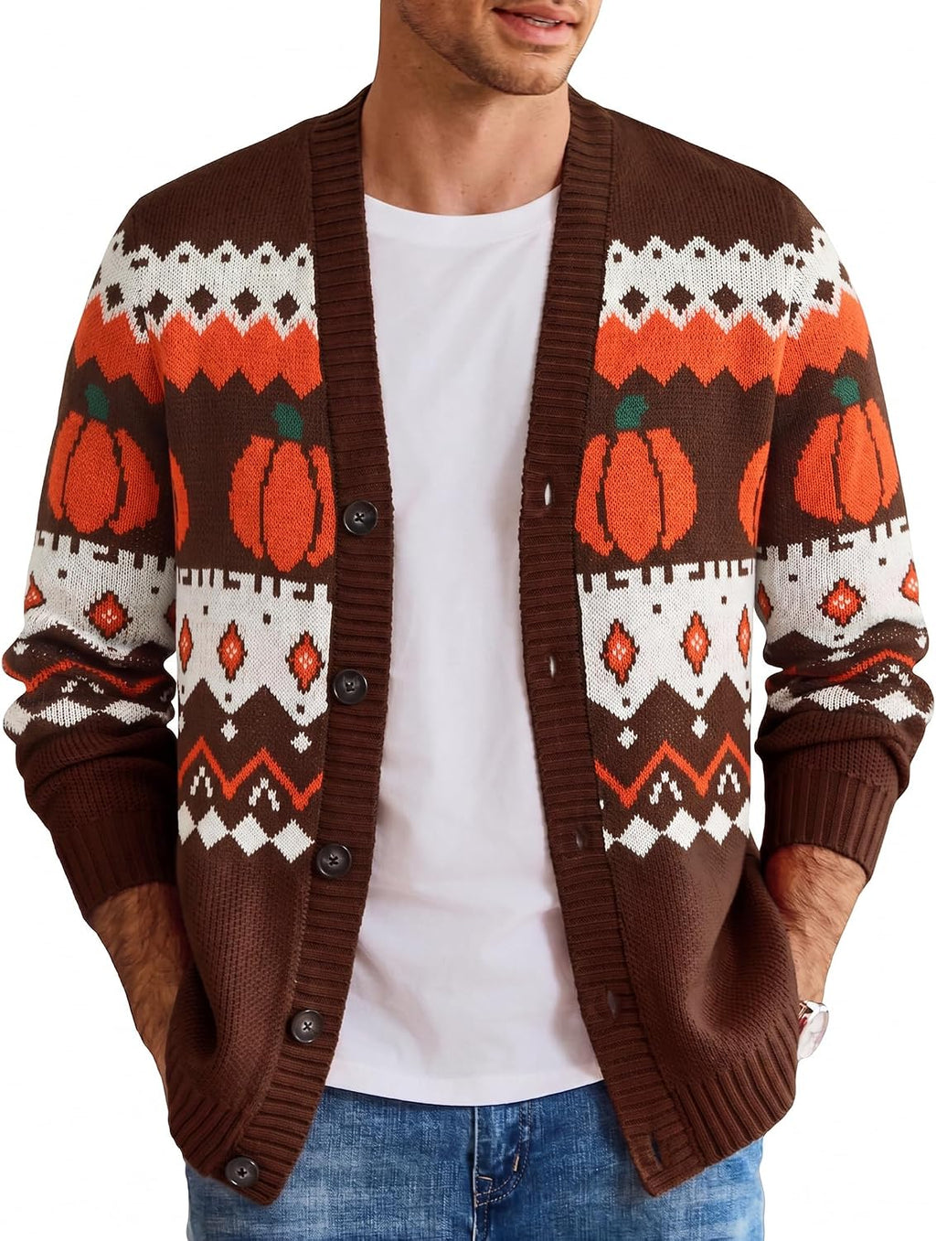 Men's Festive Knit Christmas Cardigan - Relaxed Fit Holiday Sweater for Christmas Parties and Gatherings - Small