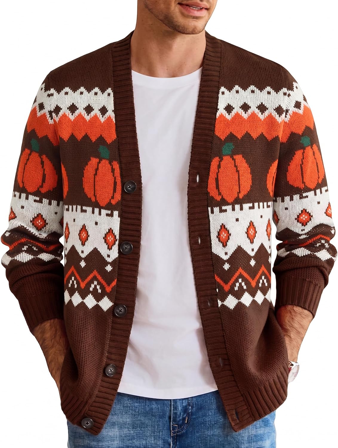 Men's Festive Knit Christmas Cardigan - Relaxed Fit Holiday Sweater for Christmas Parties and Gatherings - Small