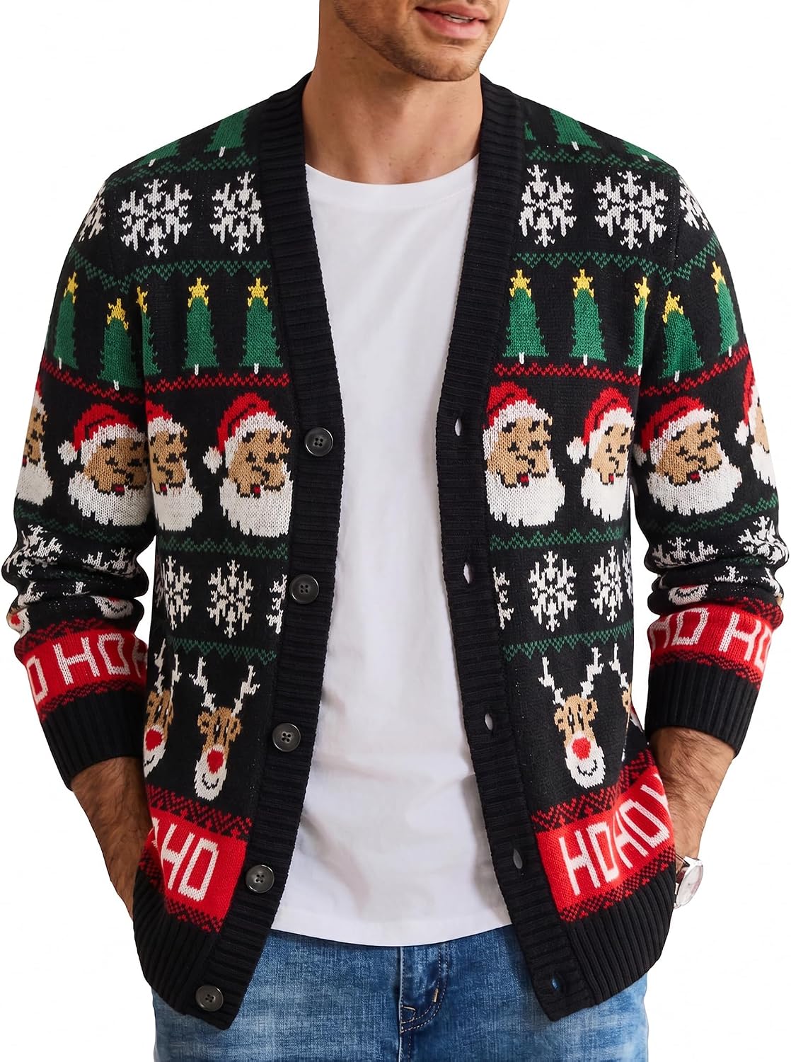 Men's Festive Knit Christmas Cardigan - Relaxed Fit Holiday Sweater for Christmas Parties and Gatherings - Small