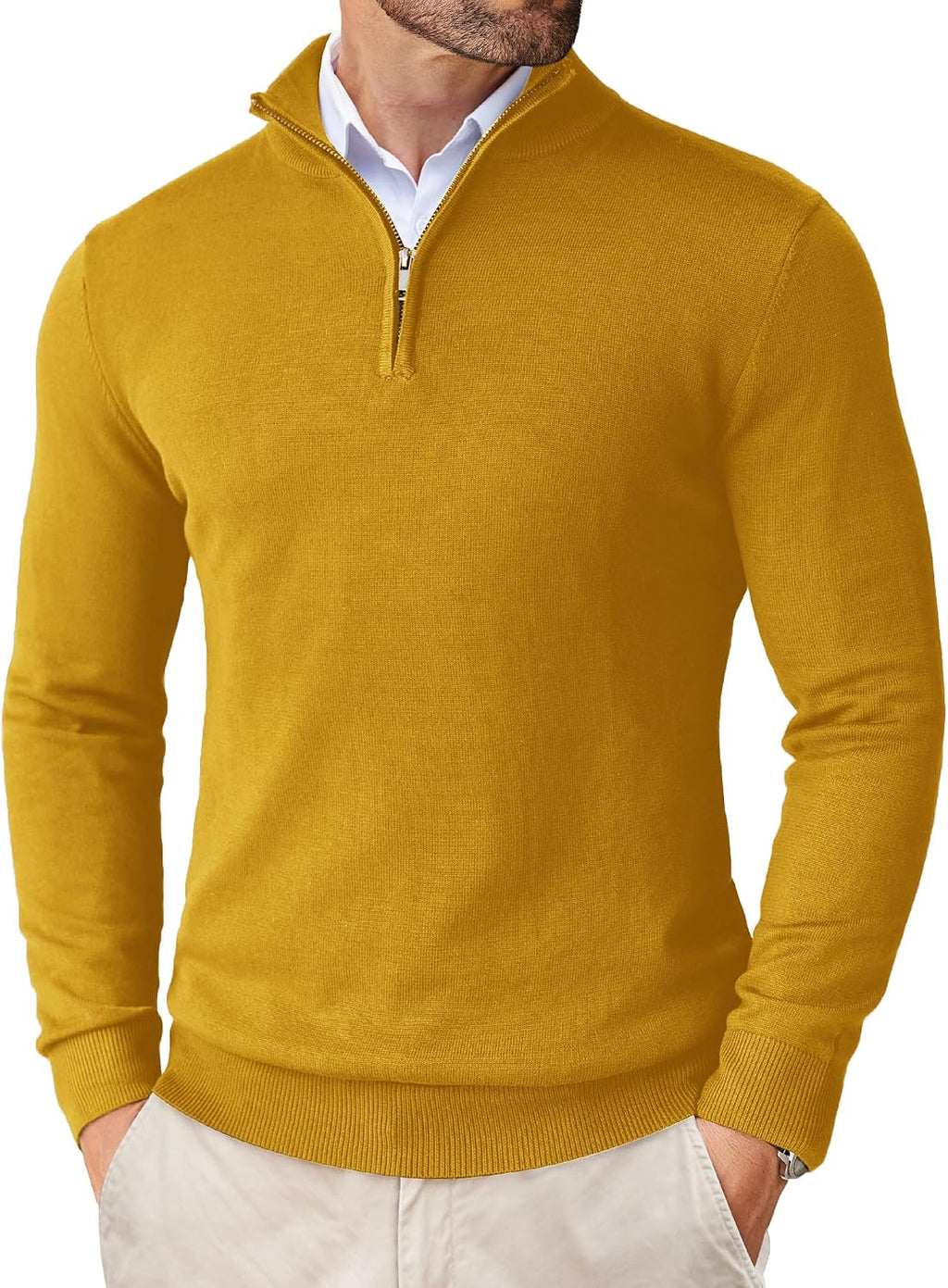 Men's Lightweight Knit Quarter Zip Pullover - Slim Fit Mock Neck with Metal Zipper Pull for Fall Office Days - Small