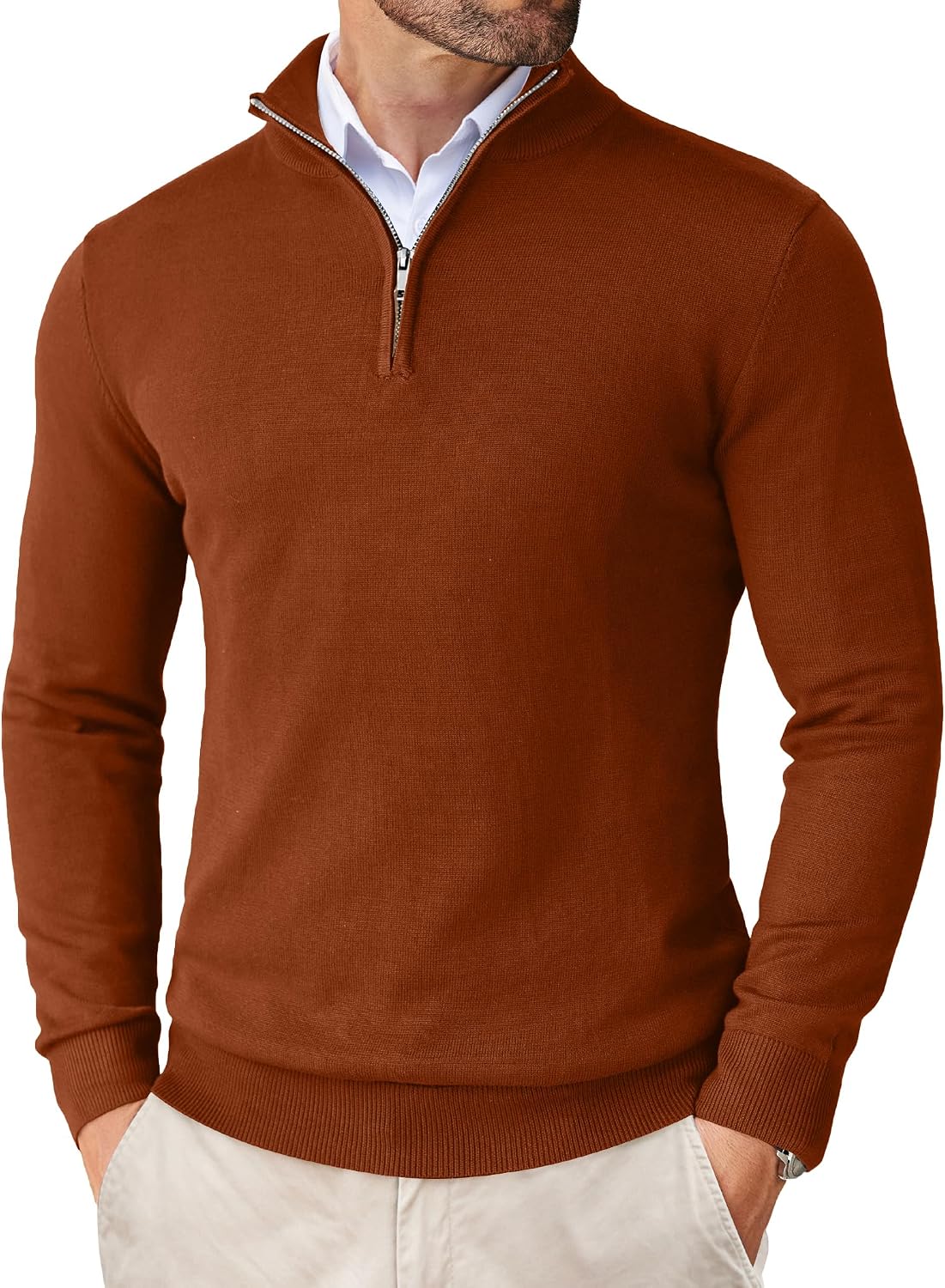 Men's Lightweight Knit Quarter Zip Pullover - Slim Fit Mock Neck with Metal Zipper Pull for Fall Office Days - XX-Large