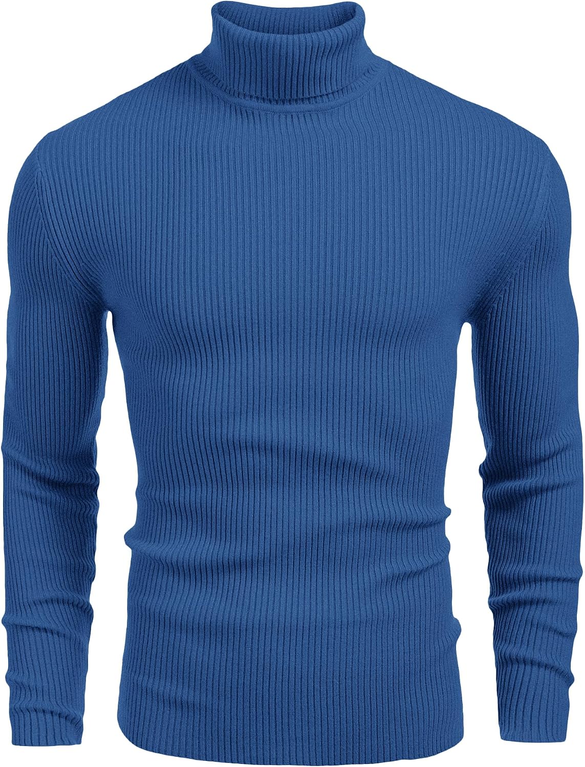 Men's Ribbed Knit Turtleneck Sweater in Cornflower Blue